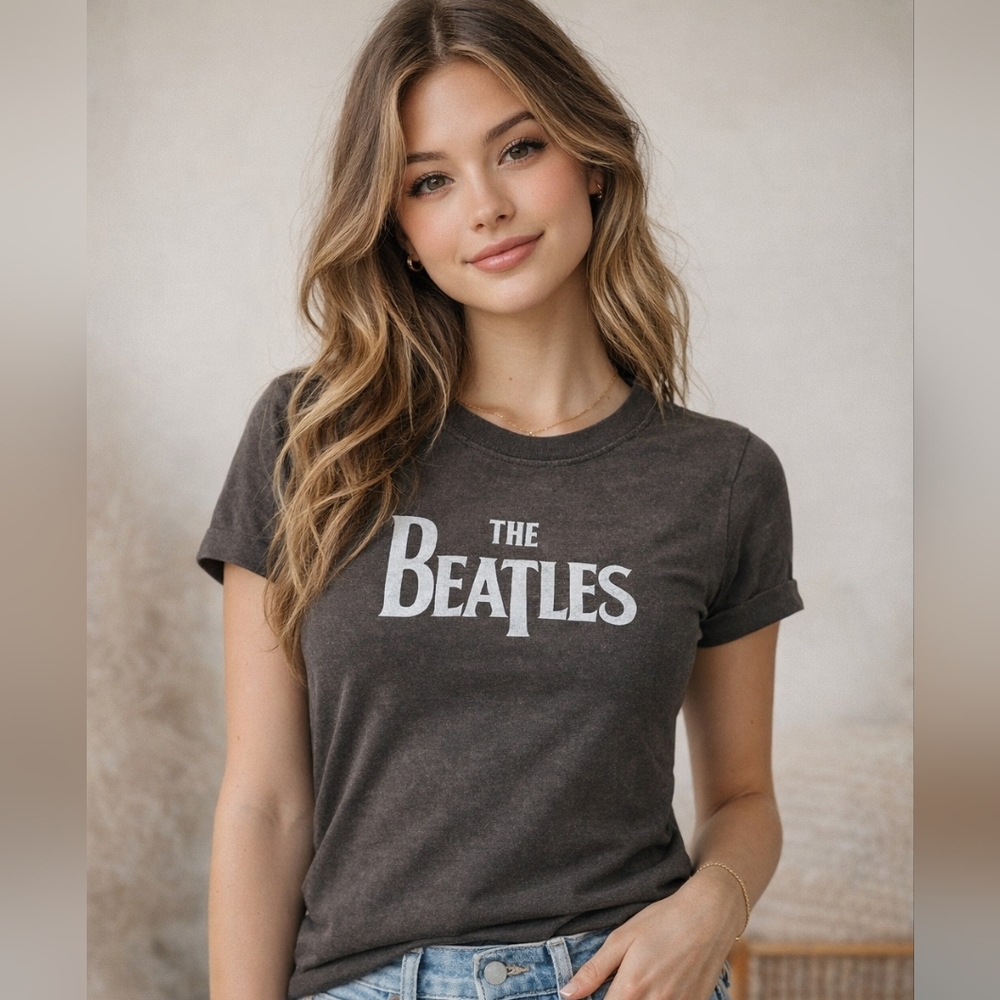 The Beatles Black Tee with Green Apple Tag